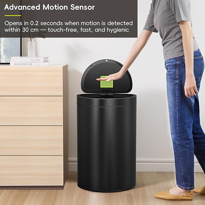 EKO Mirage Semi-Round 47L / 12.4 Gal Motion Sensor Trash Can, Automatic Kitchen