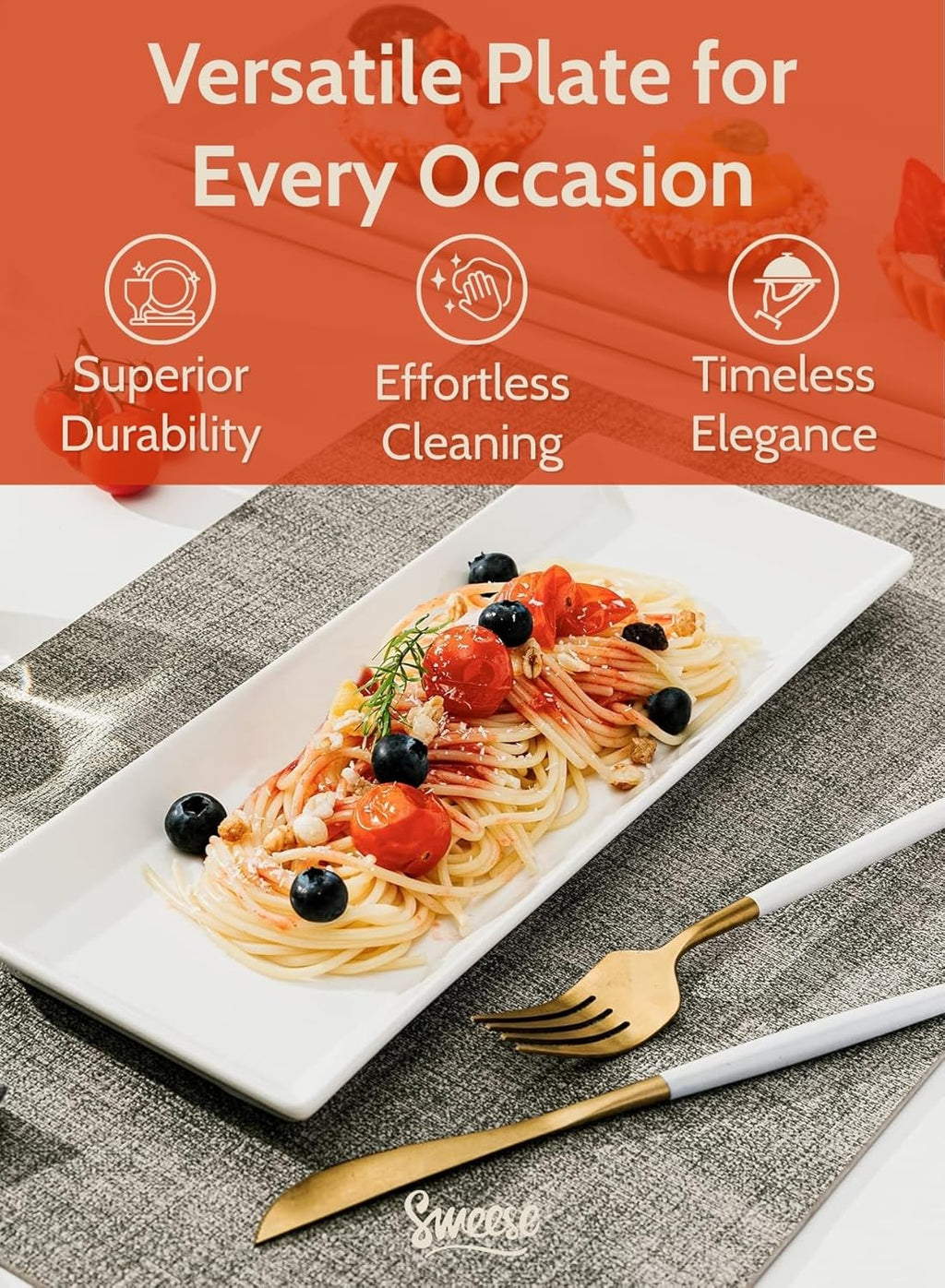 Sweese Porcelain Serving Platters 11.7 Inch - Elegant White Rectangular Plates, Set of 4 for Parties, Sushi, Appetizers
