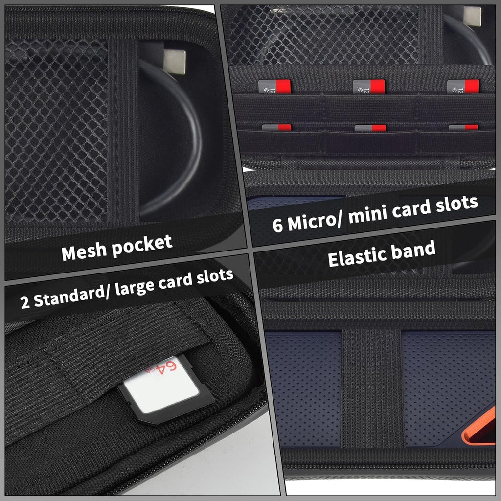 Fireproof& Waterproof Case for SanDisk Extreme Portable External SSD 500GB 1TB 2TB 4TB 8TB Solid State Drive, Zipper Travel Cable Organizer with SD SDXC SDHC Card Slots, Storage Pouch Only (Black)