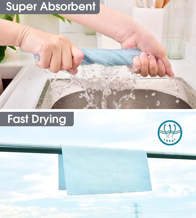 KitchLife Microfiber Cleaning Cloth Roll, 100 Pack - Tear-Away Microfiber Paper Towels, Lint-Free, Reusable, Washable for Kitchen, Car, Dishes, and Sensitive Surfaces (Blue)