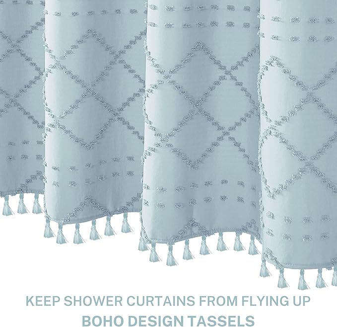 Siiluminisoy Fog Blue Boho Shower Curtain, 72 x 72 Tufted Chevron Textured Striped Modern Farmhouse Minimalist Cloth Shower Curtain for Bathroom