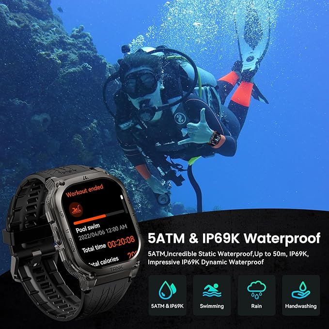 AMAZTIM Smart Watch, 60 Days Extra-Long Battery, 50M Waterproof, Rugged