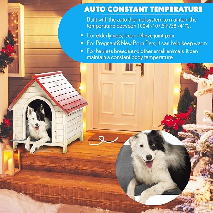 PETNF Outdoor Heated Pet Bed with Waterproof Cover,Pet Heating Pads for Dog,Soft Electric Blanket Auto Temperature Control,Heating Mat for Dog House Cabin Cot Doorway,Rescue Cats