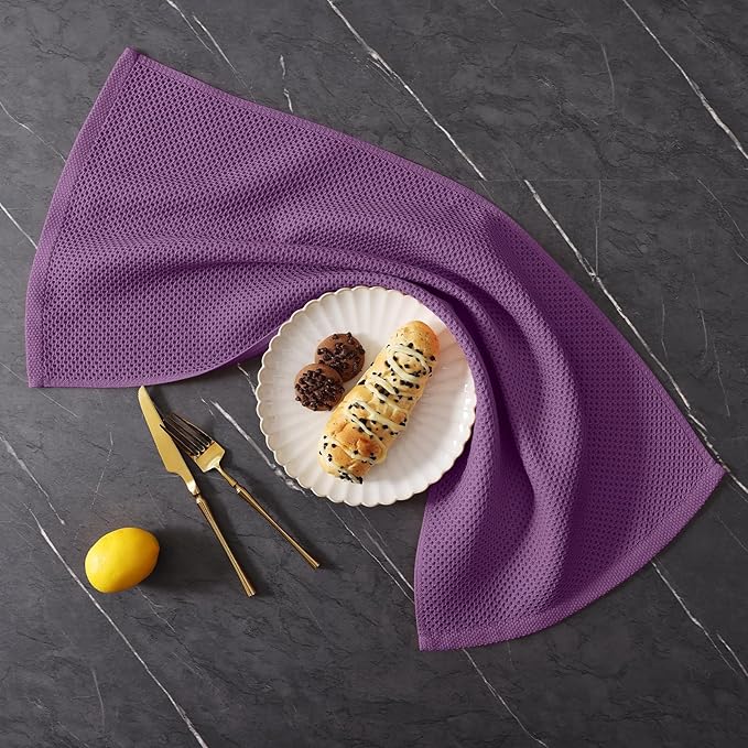Homaxy 100% Cotton Kitchen Towels and Dishcloths Set, 12 x 12 Inches and 13 x 28 Inches, Set of 8 Bulk Kitchen Towels Set, Ultra Soft Absorbent Dish Cloths for Washing Dishes, Purple