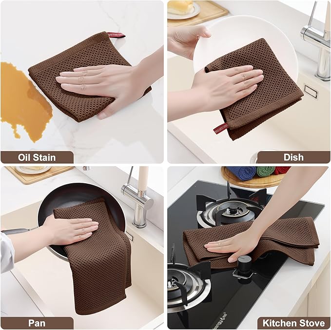 Homaxy 100% Cotton Kitchen Towels and Dishcloths Set, 12 x 12 Inches and 13 x 28 Inches, Set of 10 Bulk Kitchen Towels Set, Ultra Soft Absorbent Dish Cloths for Washing Dishes, Coffee