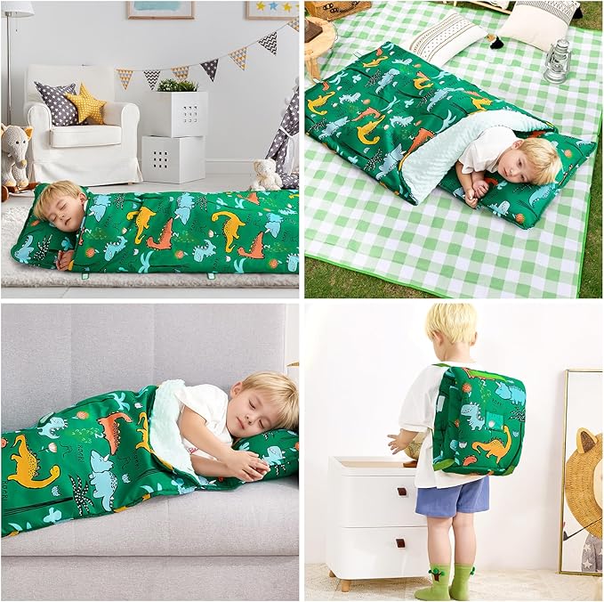 DJY Toddler Nap Mat,Kid Slumber Bag with Removable Pillow & Minky Blanket,Soft Sleeping Mat Perfect for Daycare,Preschool,Kindergarten,Travel