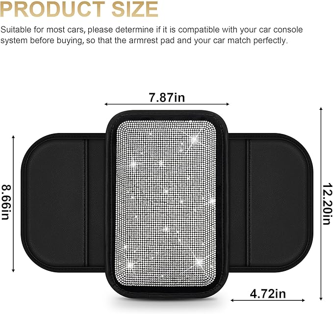 Center Console Cover Fit for Clarity: Upgraded Diamond Auto Middle Console Cover - Crystal Rhinestone Armrest Cover for Car with 2 Storage Bags,Anti-Scratch Auto Armrest Pad Accessory （Black