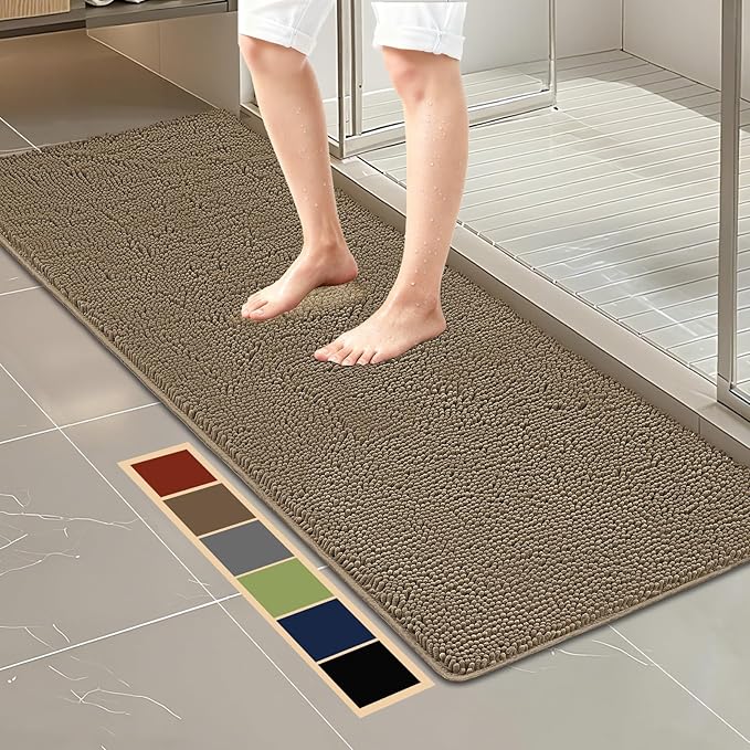 Bcoimo 70"×24" Absorbent Bath Mat, Non-Slip with Backing Chenille Bath Rug and Machine Washable Bathroom Mat Quick-Dry Design. Ideal for Bathroom and Tub Areas