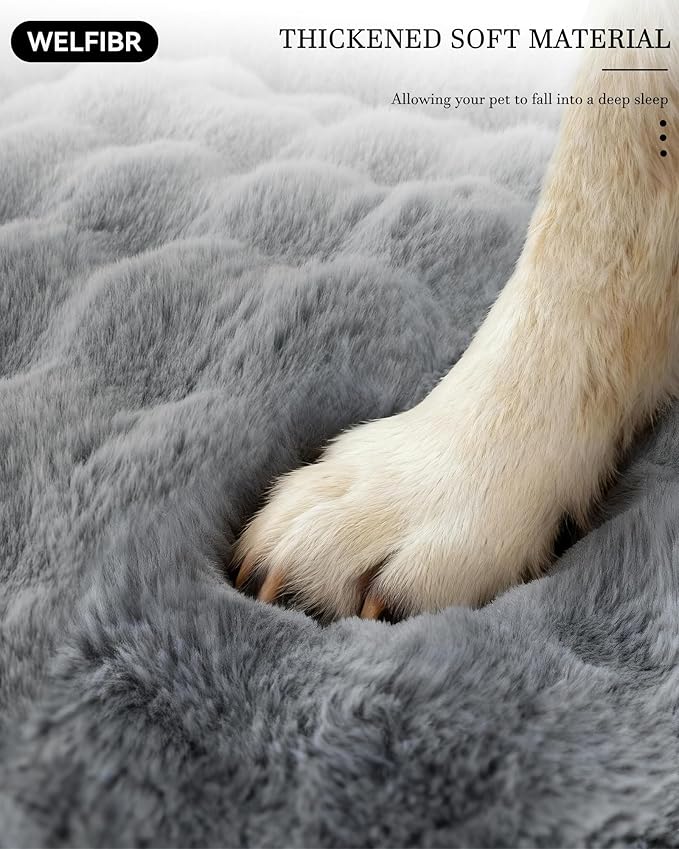 Welfibr Fluffy Faux Fur Dog Bed Medium Size Dog Washable Rasied Dog Bed Orthopedic Dog Bed with Sides Noiseless Supportive Dog Couch Anti-Slip Comfort Pet Beds with Removable Cover Grey 42"