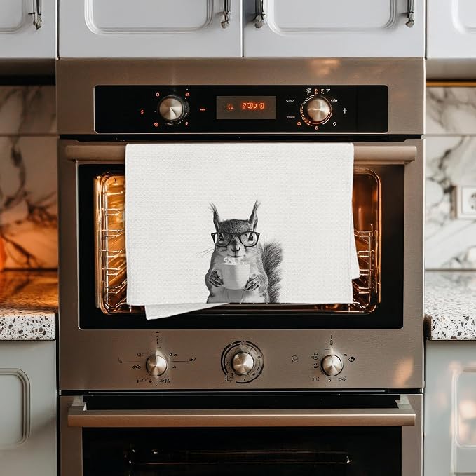 Funny Squirrel Coffee Kitchen Towels, Gifts for Squirrel Lovers, Animal Lover Gifts Decorative Dish Hand Tea Towels for Kitchen Coffee Bar Decor, 16x24 Inch