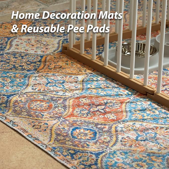nunubaby Washable Pee Pads for Dogs, Stylish, Non-Slip and Leak-Proof Pee Mat. ultra-absorbent Reusable potty pad for Crates and Floors.(Cream/Multi, 18" x24" )