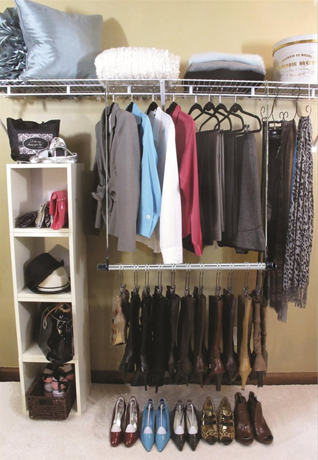 Hanging Boot Rack-Closet Doubler with Boot Storage System, NO Tools Required, fits on Any Closet Rod (Comes with 6 Silver Hangers)