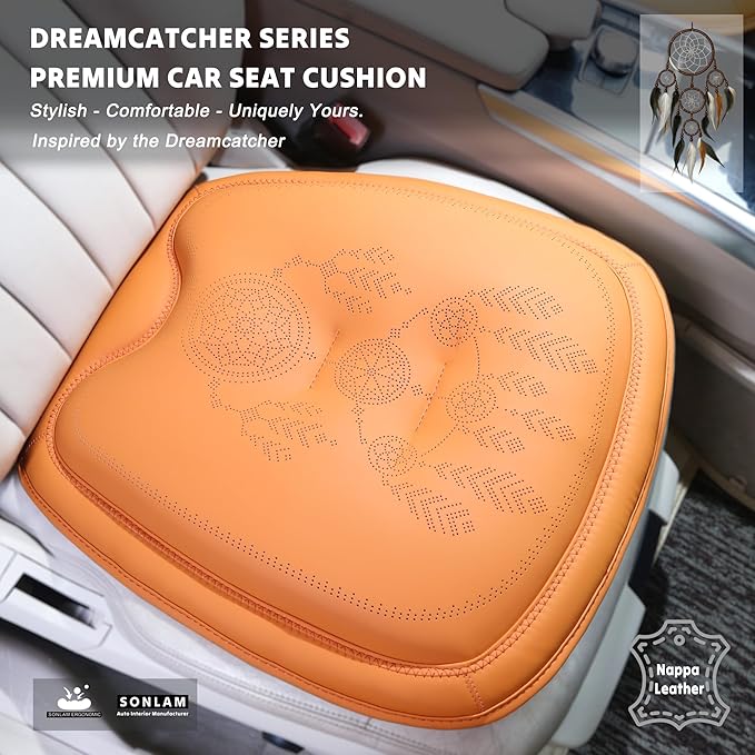 Comfort Dreamcatcher Car Seat Cushion Non-Slip - Relaxing, Optimal Support & Posture for Long Drive (Front Seats (Orange))