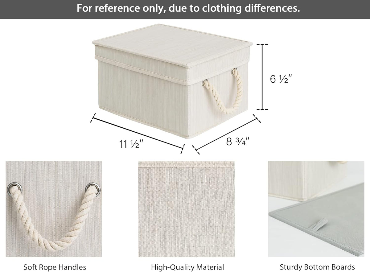 StorageWorks Storage Bins with Lids, Decorative Storage Boxes with Lid and Soft Rope Handles, Foldable Storage Baskets for Closet, Shelves, Stackable, 3-Pack, Ivory and White, Medium
