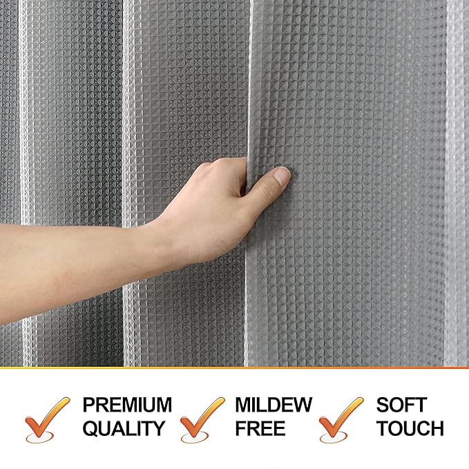 MISS SELECTEX Fabirc Shower Curtain for Bathroom, 230GSM Matt Waffle Water Repellent Durable Fabric Spa Hotel Shower Curtain, Machine Washable Cloth Shower Curtain(60Wx72H,Grey)