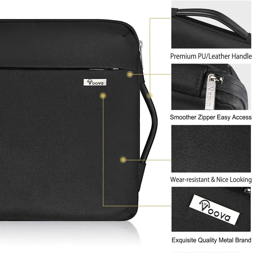 Voova Laptop Sleeve Case 13 13.6 Inch with Handle, 360°Protective Waterproof Slim Computer Bag Cover Compatible with MacBook Air 13 M1/M2/M3/M4 2020-2024, MacBook Pro 13, IPad Air/Pro 13, Black