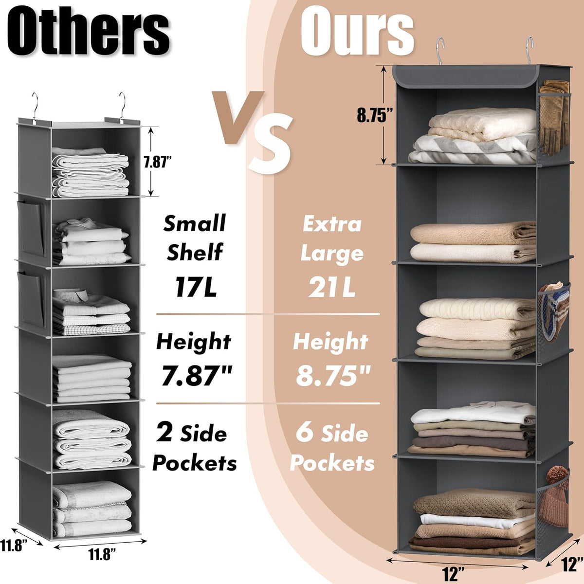 Simple Houseware 5 Shelf Hanging Closet Organizer, Dark Gray