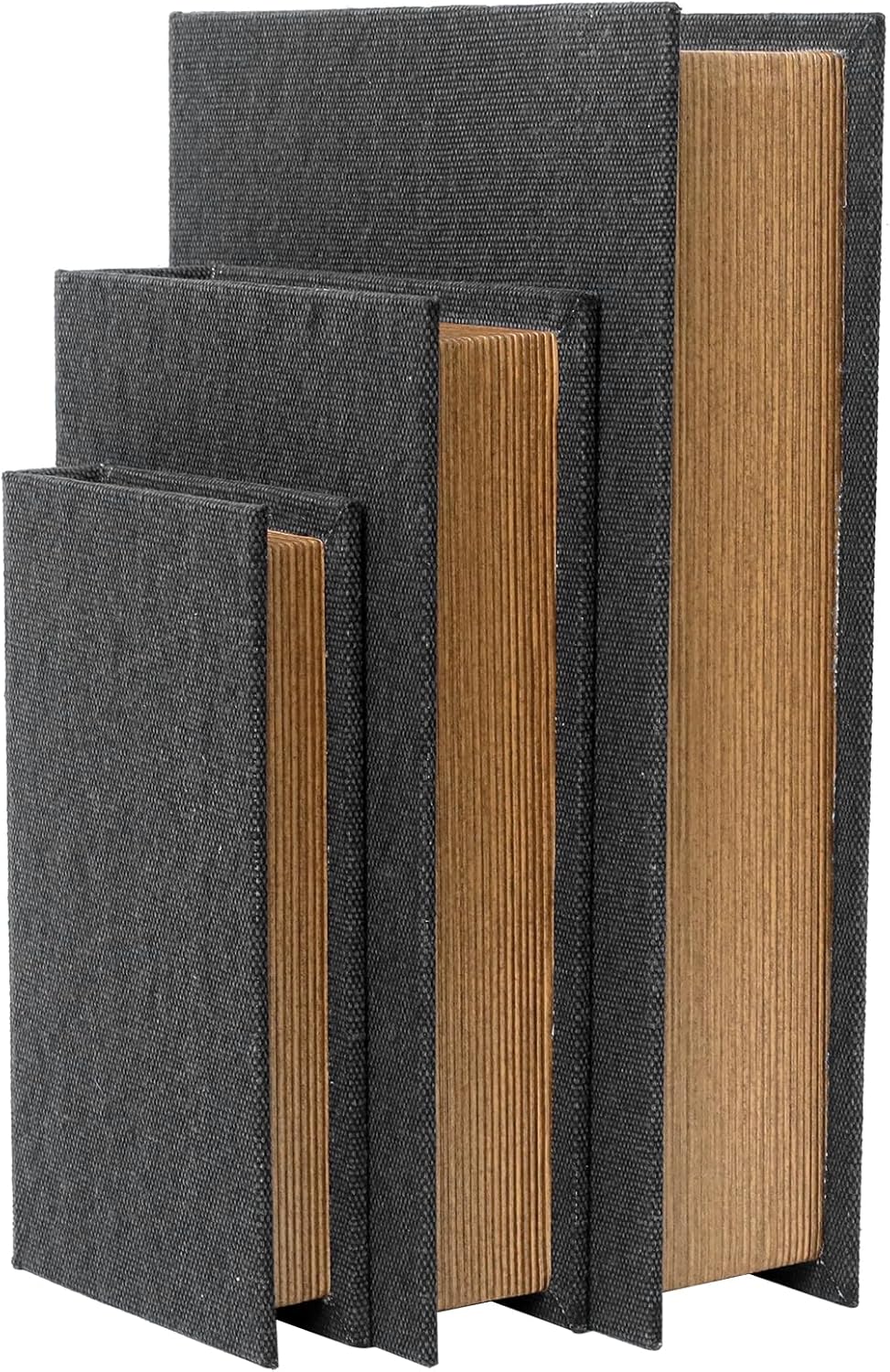Modern Linen and Wood Decorative Faux Book Boxes Set of 3-13",10",8" - Black