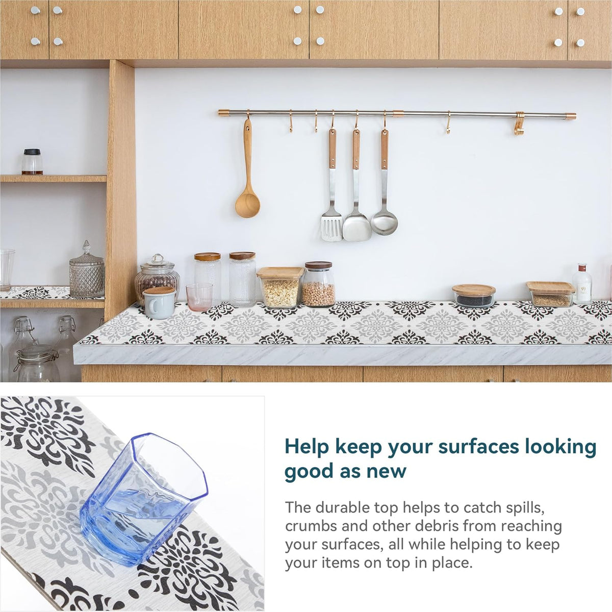 Premium Shelf Liner Non Slip 12 inch x 360 Inch, Non Adhesive Drawer Liner, Waterproof Pantry Liner, Cabinet Lining Shelf Liners for Kitchen Cabinets