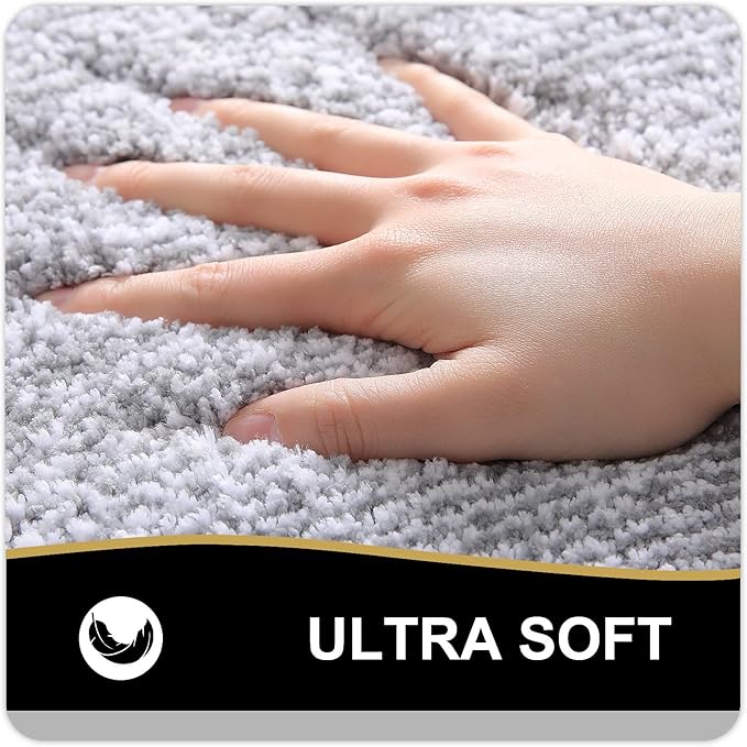 OLANLY Bathroom Rugs 24x16, Extra Soft and Absorbent Microfiber Bath Mat, Non-Slip, Machine Washable, Quick Dry Shaggy Bath Carpet, Suitable for Bathroom Floor, Tub, Shower (Small, Grey)