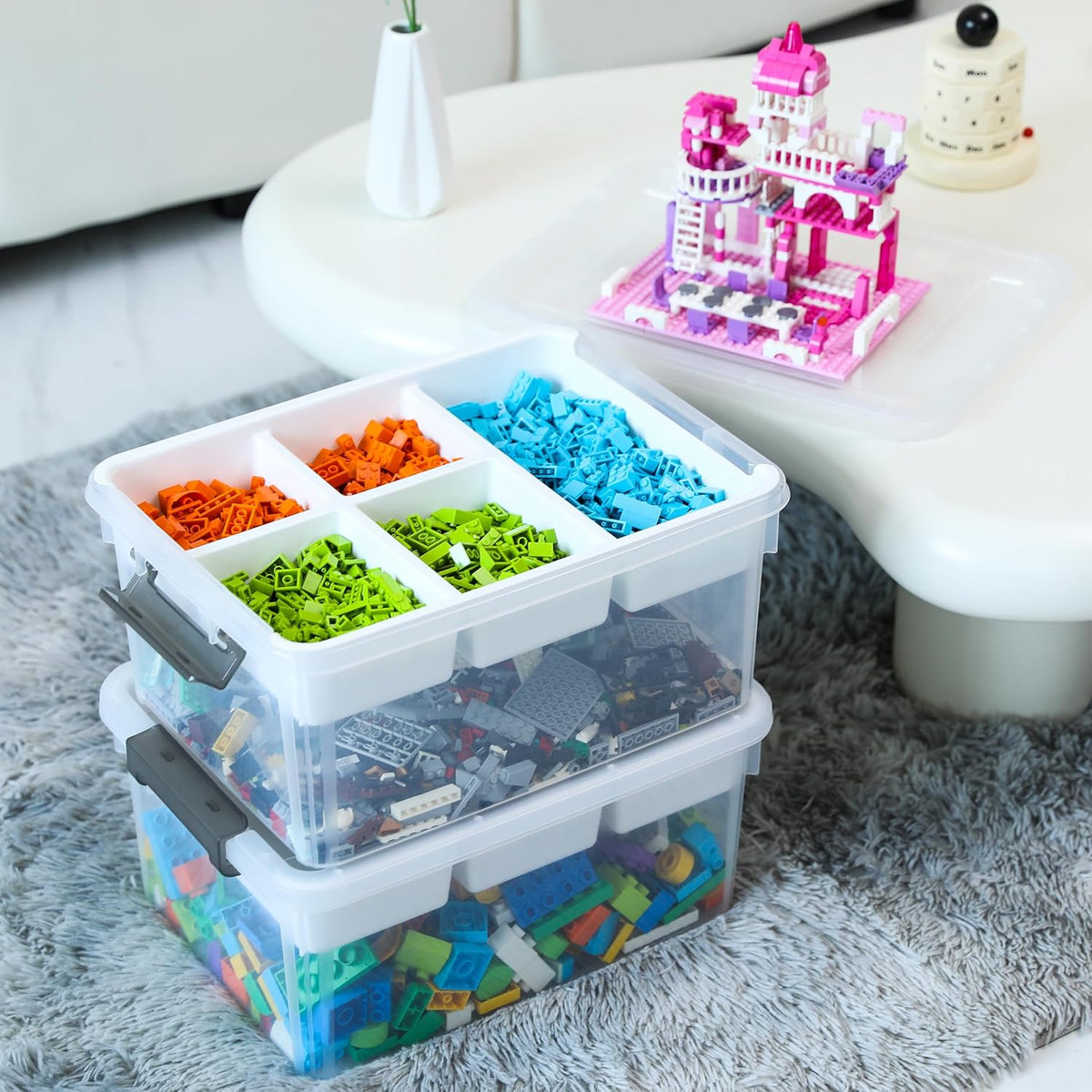 Citylife 17 QT Plastic Storage Box with Removable Tray Craft Organizers and Storage Clear Storage Container for Organizing Bead, Tool, Sewing, Playdoh, 2 Packs