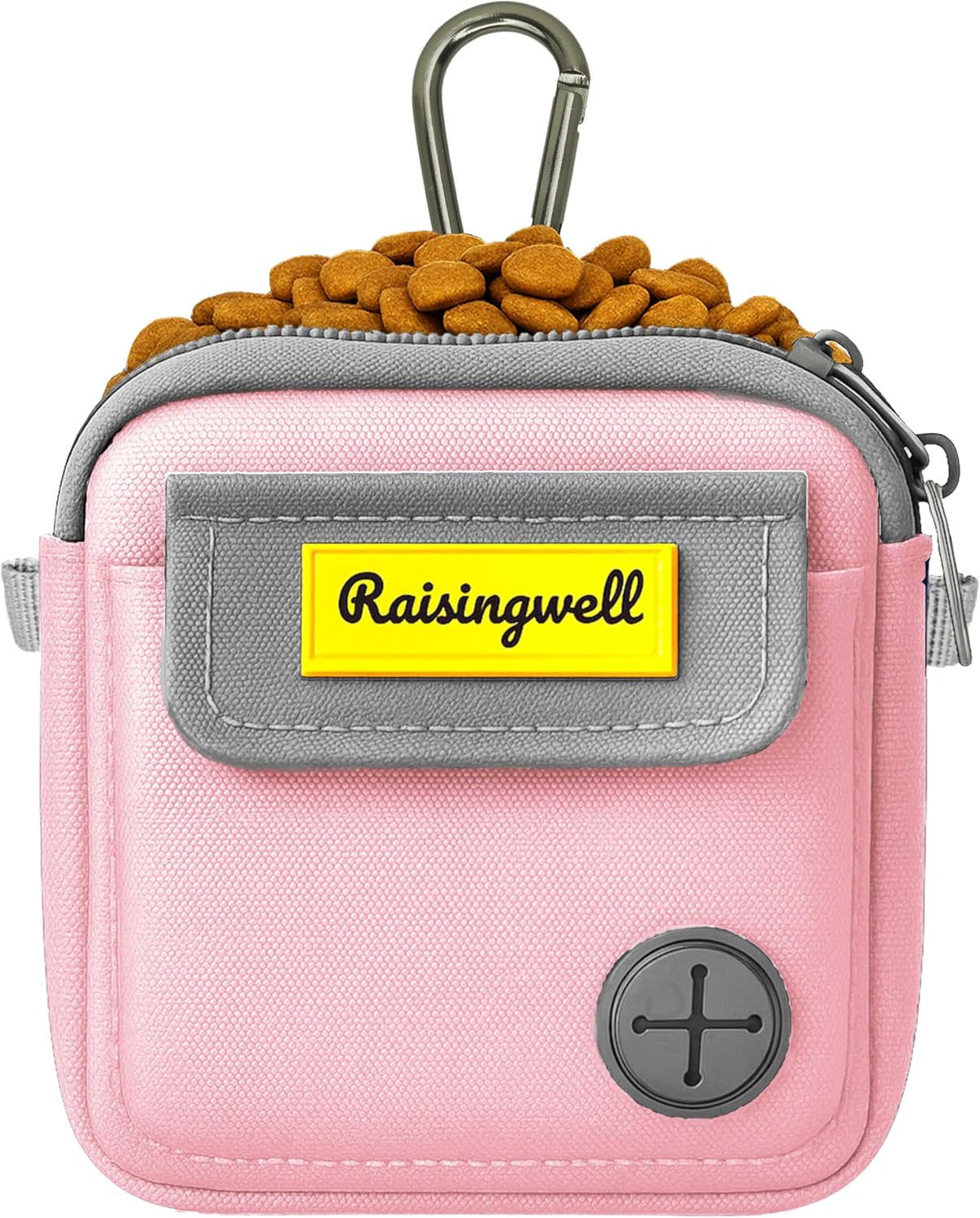 Dog Treat Pouch for Pet Walking and Training with Clicker Poop Bags and Three Bags Design Small Fanny Zipper Pack Holder for Puppy Snack Dispenser Kit for Leash and Outdoor Use (Pink)