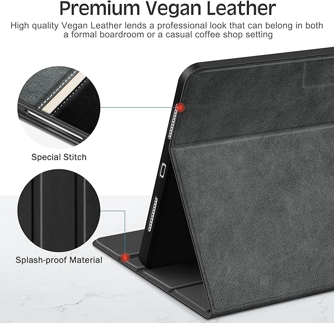 KingBlanc Case for iPad (A16) 11th Generation 11-inch 2025, iPad 10th Generation 10.9" 2022 with Pencil Holder, Vegan Leather Protective Stand Cover, Auto Sleep Wake, Multi-Angle Viewing/Typing, Black