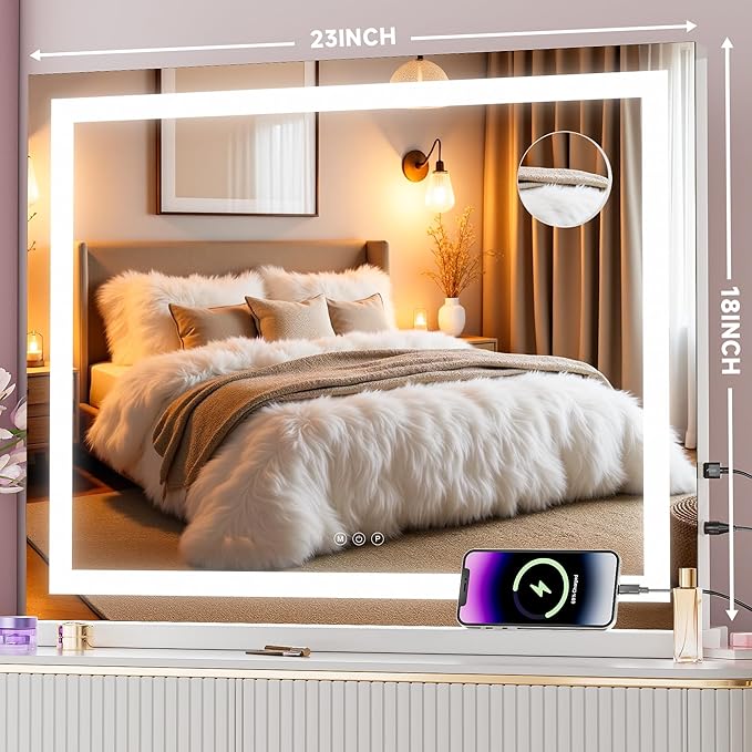Vanity Mirror with Lights, Dimmable 3 Modes, Memory Function, Smart Touch