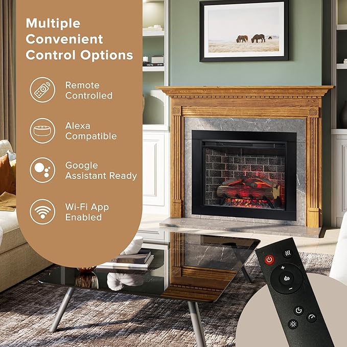 Modern Ember Uptown 28" Smart Electric Fireplace Insert + Trim Kit, Alexa/WiFi
