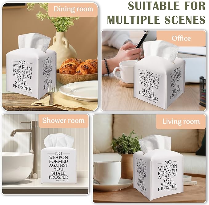Christian Decorative Tissue Box Cover Square, Facial Paper Organizer, Inspirational Gift Ideas for Friends, No Weapon Formed Against Me Shall Prosper, Bathroom Office Decor-(5.2 Inches)