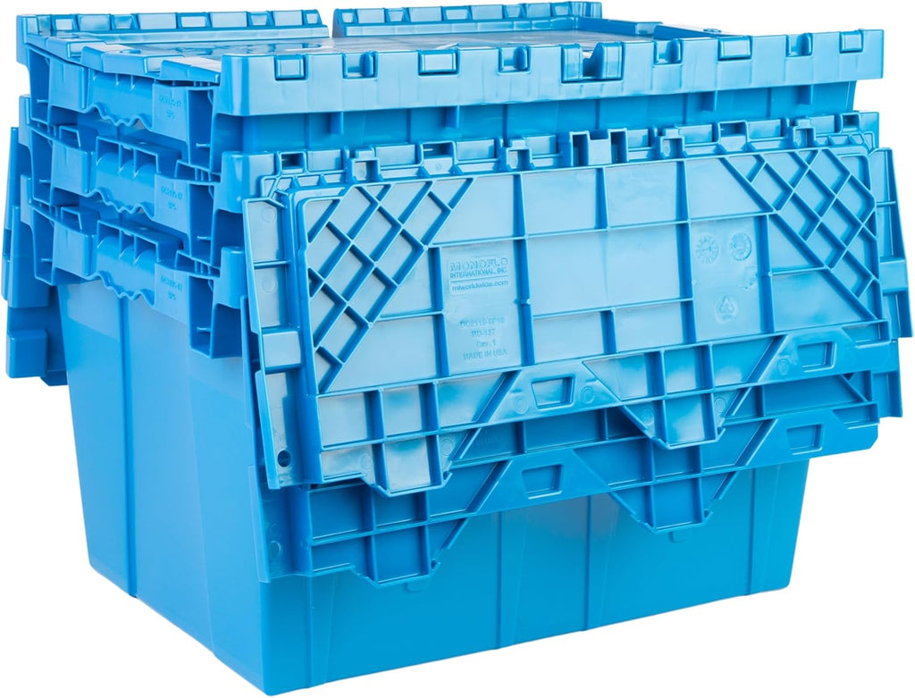 Hudson Exchange 21.9 x 15.2 x 12.8” (3 Pack) Storage Tote Distribution Container with Hinged Attached Lid, Blue