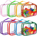 8 Packs Toy Storage Bags with Zipper, Clear PVC Organizing Bags, Reusable Toy Storage Organizer with Portable Handle, Travel Waterproof Organizer Bags for Building Blocks, Puzzle, Toys and Books