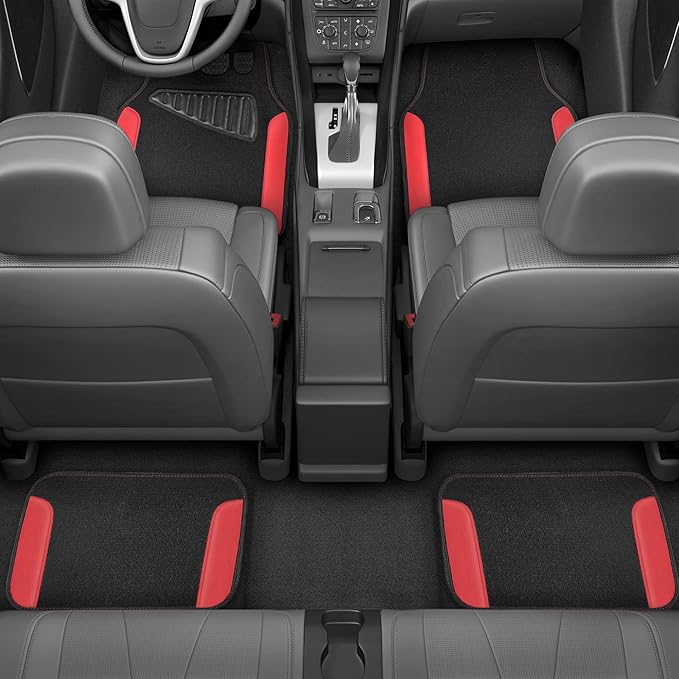 Motor Trend Waterproof Car Floor Mats Universal Fit Car Mats with Driver Heel Pad Leather Car Carpet Floor Mats for SUV Van Sedan Truck Anti-Slip Backing Carpet Mats Black and Red