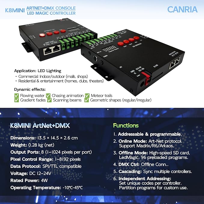 CANRIA K8MINI ARTNET+DMX Console LED Pixel Controller,