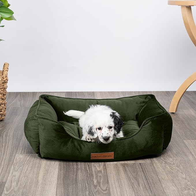 Modern Threads Luxury Dog Bed - Comfortable Tufted Velvet Cushion for Small to Large Dogs - Machine Washable - Durable & Cute Sleep Space for Pets - Pamper Your Pet with Cozy Beds - Forest Green