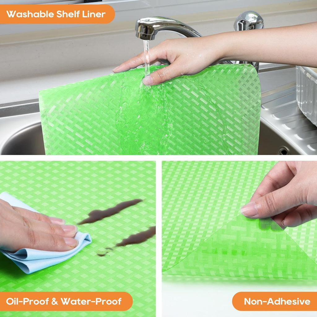 Green Fridge Liner Shelf Liners for Kitchen Cabinet Refrigerator Liners Waterproof & Oil-Proof Kitchen Cupboard Liner Non Adhesive Drawer Mats EVA Material for Shelves 17.5 x 393.7 Inches