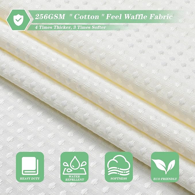 meioro Ivory Shower Curtain, Waffle Weave 256GSM Heavy Duty Textured Fabric Shower Curtains for Bathroom Hotel Spa, Luxury Weighted Polyester Cloth Bath Curtain Set with 12 Hooks, 72Wx96H