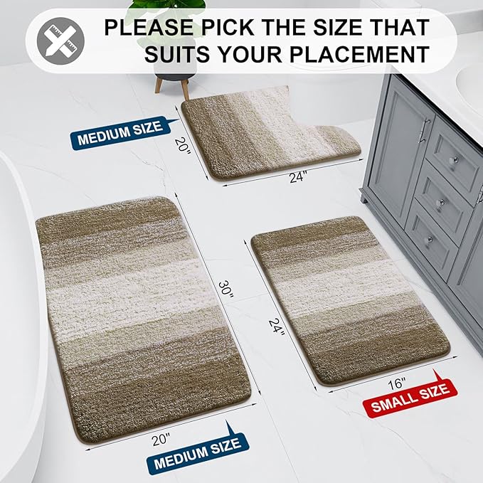 Arotive Microfiber Bathroom Rugs, Shaggy Soft and Absorbent Bath Rug, Non-Slip, Thick Plush Machine Washable Dry Bath Mats for Bathroom, Tub and Shower, 70x24, Coffee, Rectangular