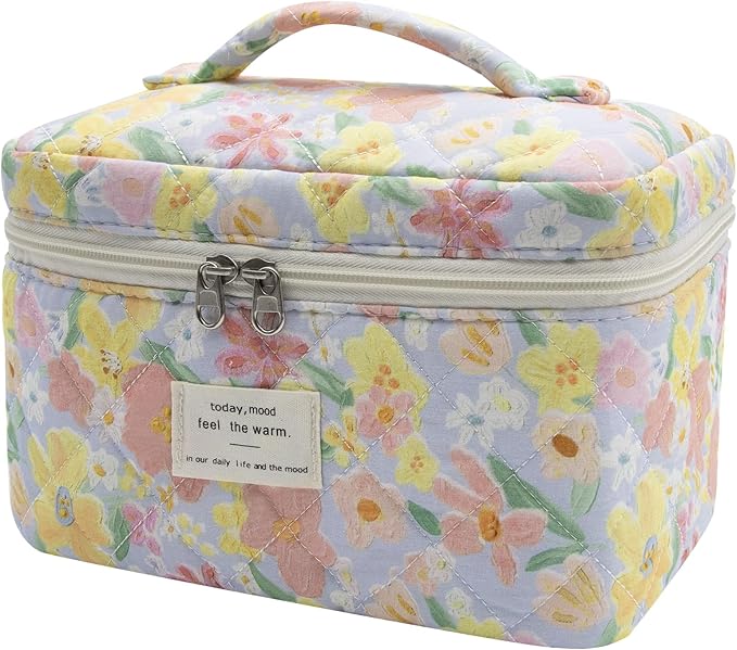 1pc Large Makeup Bag, Cute Cosmetic Bag for Women Girls, Floral Coquette Aesthetic Toiletry Bag, Travel Make Up Organizer Bag (Large Flower)