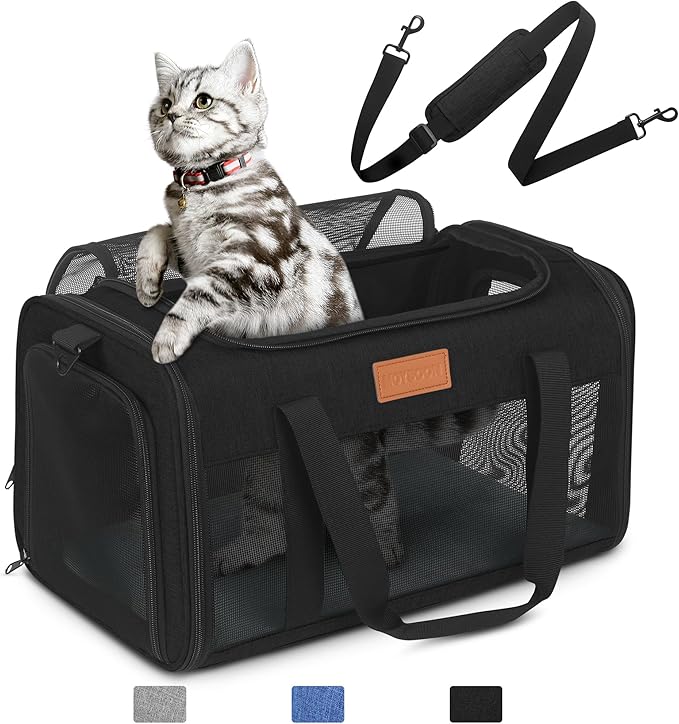 PETUX Airline Approved Pet Carrier - 17x11x9.5 in, Underseat, Top & Side Entry, Soft Sided Cat Dog Carrier for Small Cat & Dog Up to 12 lbs with Breathable Anti-Scratch Mesh for Travel & Vet - Black
