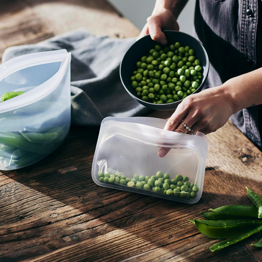 Stasher Premium Silicone Reusable Food Storage Snack Bag, Clear, Microwave, Sous Vide, Dishwasher, Oven and Freezer Safe, BPA Free, Leak-free, Eco-friendly, 12 Oz