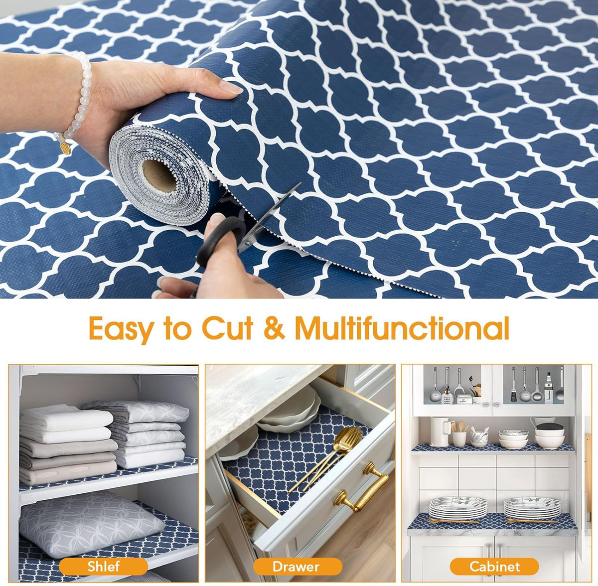 Shelf and Drawer Liner for Kitchen Cabinets Non-Adhesive, Strong Grip Non-Slip Thickened Cabinet Liners for Shelves, Waterproof Mats for Dresser Cupboard, Blue, 12 in x 20 Feet