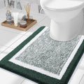 OLANLY Toilet Rugs U-Shaped 24x20, Extra Soft and Absorbent Microfiber Bathroom Rugs, Non-Slip, Machine Wash Dry, Plush Shaggy Contour Bath Mats for Toilet Base (Blackish Green and White)
