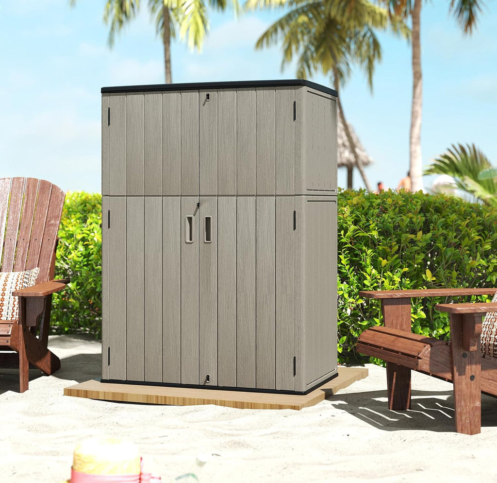 HOMSPARK Outdoor Storage Shed Weather Resistance, Patio Storage Cabinet Lockable Resin Tool Shed for Storage of Bike, Trash Cans, Garden Tools (Shallow Coffee, 66 Cu.ft)