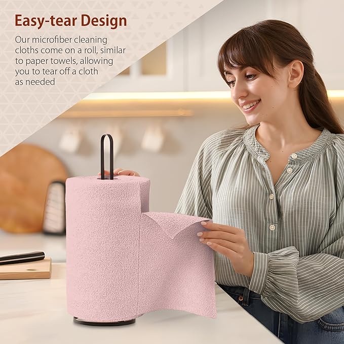 H4N Microfiber Cleaning Cloth Roll, 85 Pack Micro Fiber Wash Cloths for Car, Tear Away Towels, Ultra Absorbent Dish Rags, Non-Abrasive, Reusable and Washable Household Supplies, 11.81" x 11.81", Pink