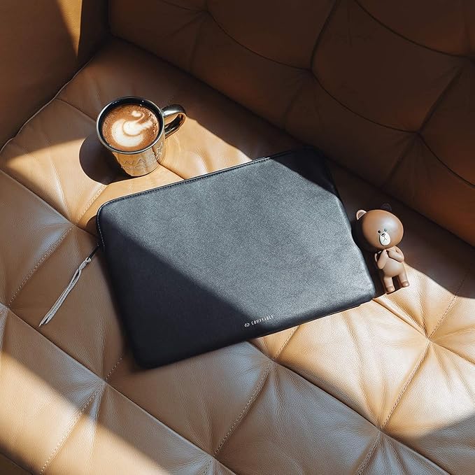 Comfyable Slim Laptop Sleeve Compatible with 13 Inch MacBook Air 13 in M4 M3 M2 M1, 13" MacBook Pro, PU Leather Bag Water-Resistant Cover Case, Black