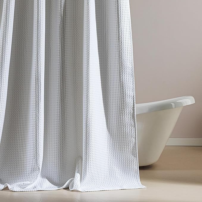 SLEEP ZONE Shower Curtain Liner, Waffle Shower Curtains for Bathroom, Heavy Duty Thick Fabric Shower Curtains - 285GSM Luxury Weighted Polyester Bath Curtain, 72" × 72" (Pure White)