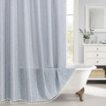 MitoVilla Boho Long Shower Curtain 72 x 78, Blue Farmhouse 78 inch Long Polyester Linen Fabric Shower Curtains with Tassel for Chic Cottagecore French Rustic Bathroom Decor
