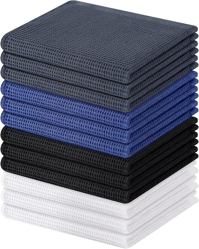 Homaxy 100% Cotton Waffle Weave Dish Cloths - 12 Pack Soft and Absorbent Dish Towels - 12 x 12 Inches Quick Dry Dish Rags - Multiple Colour
