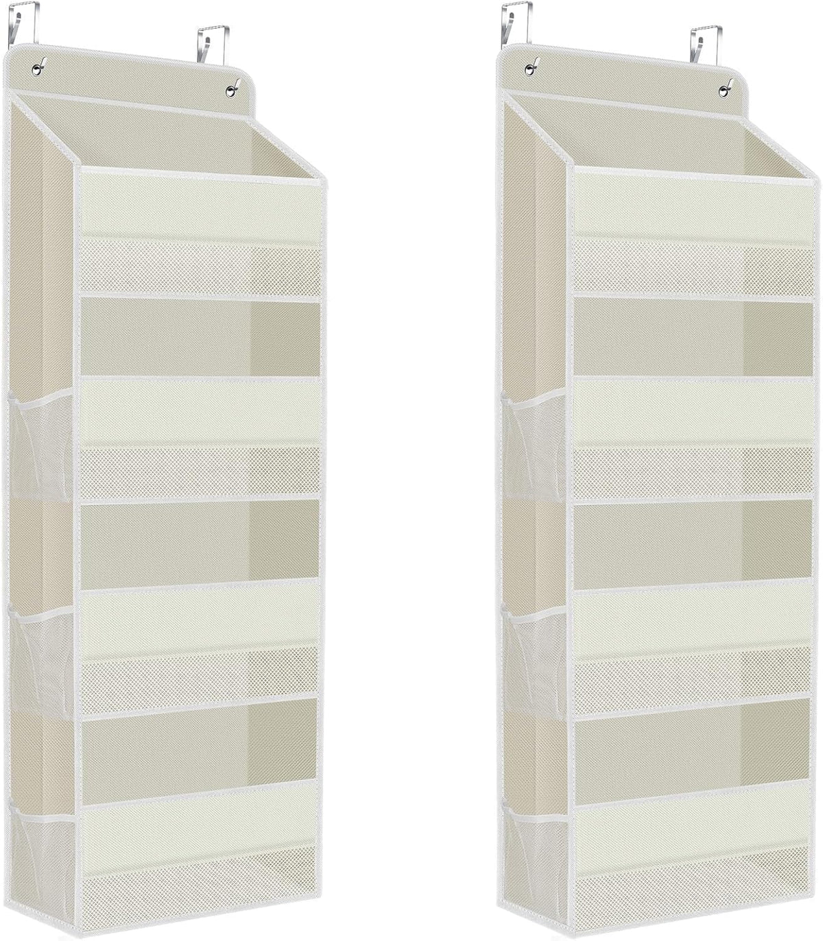 2 Pack Over The Door Organizer, Hanging Storage Organizer with Clear Window, 40lb Ultra Sturdy Large Capacity Room Organizer for Pantry Laundry Bathroom Nursery Closet (Beige)